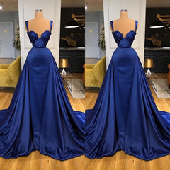 Chic Royal Blue Straps Sweetheart Prom Dress Overskirt With Detachable Train