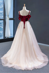 Uniquedresss Vintage Red Straps Tulle Formal Dress, Elegant Applique Prom Dress