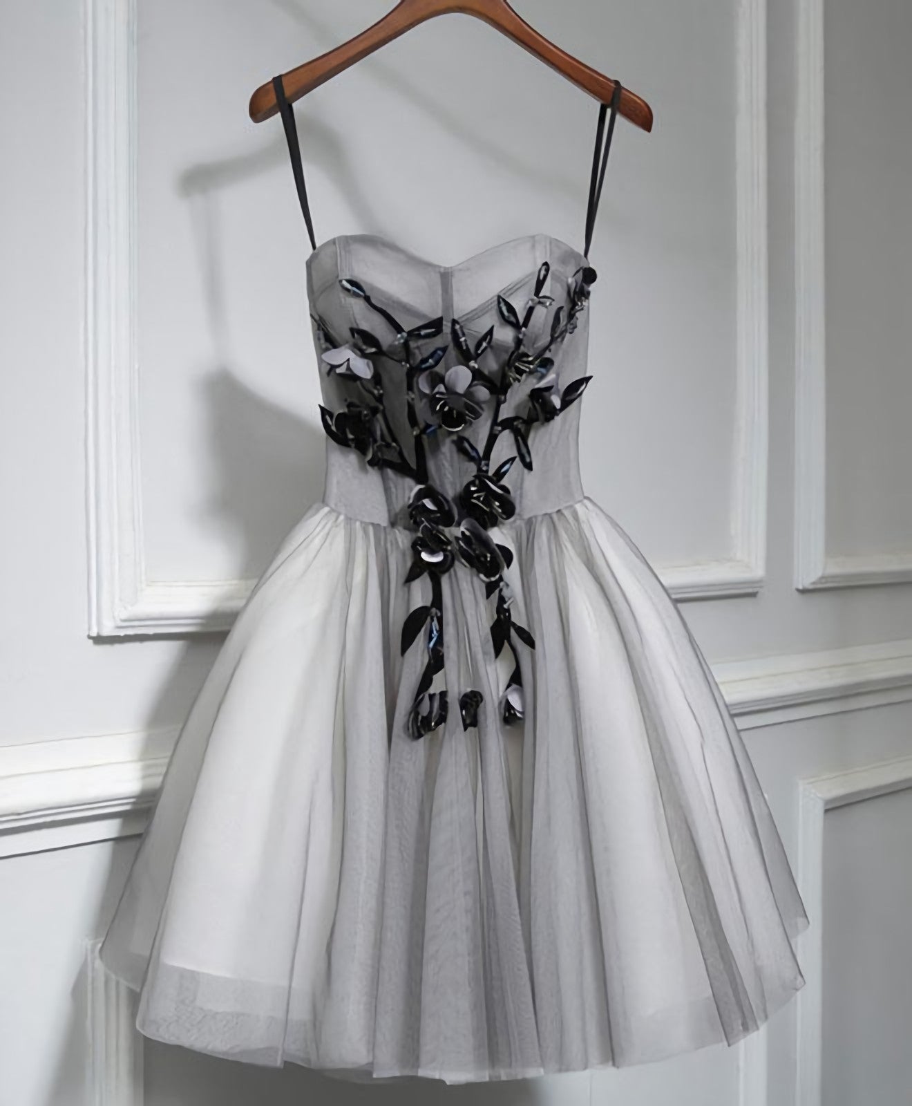 Gray Tulle Short A Line Prom Dress, Homecoming Dress