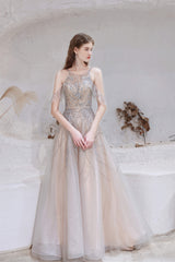 A-Line Heavily Beading Tulle Prom Dresses