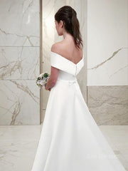 A-Line/Princess Off-the-Shoulder Sweep Train Satin Wedding Dresses