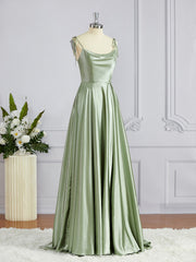 A-Line/Princess Square Sweep Train Silk like Satin Bridesmaid Dresses with Leg Slit