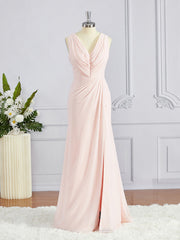 A-Line/Princess V-neck Sweep Train Chiffon Bridesmaid Dresses