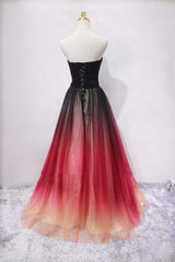 A Line V Neck Open Back Ombre Long Prom Dress, Backless Ombre Formal Graduation Evening Dress