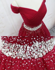 Adorable Dark Red Homecoming Dress , Tulle Off the Shoulder Party Dress