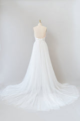 Amazing Long A-line Chapel Train Appliques Tulle Backless Wedding Dress