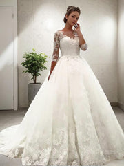 Ball Gown Bateau Court Train Tulle Wedding Dresses