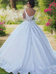 Ball Gown Scoop Sweep Train Satin Wedding Dresses