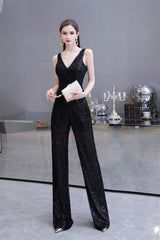 Shining V-neck Sequin Sleeveless Prom Jumpsuit