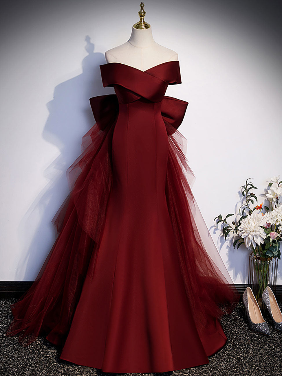 Burgundy Mermaid Long Prom Dress, Burgundy Formal Evening Dresses