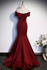 Burgundy Mermaid Long Prom Dress, Off the Shoulder V-Neck Formal Evening Dress