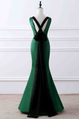 Prom Dress, Green Matte Satin V Neck Mermaid Unique Design Evening Dress