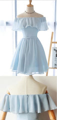 Simple Off The Shoulder Light Blue Chiffon A Line Short Homecoming Dress