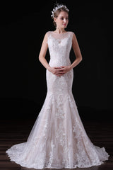 Champagne Lace Tulle Mermaid Long Wedding Dresses