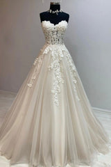 Champagne Strapless Lace Long Prom Dress, A-Line Formal Evening Dress