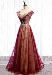 Charming Tulle Cap Sleeves Long New Party Gown, Prom Dress