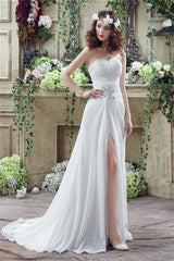 Chiffon Sweetheart Neckline A-Line Wedding Dresses With Rhinestones