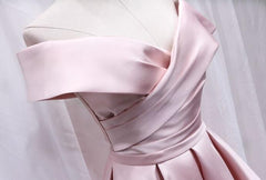 Cute Satin Pink Sweetheart Off Shoulder Knee Length Party Dress, Short Prom Dress