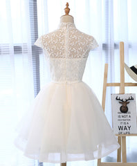 Cute White Lace Short Prom Dress, White Homecoming Dress