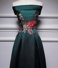 Dark Green Satin Off Shoulder Floor Length Satin Party Dress, Green Prom Dress Formal Dress