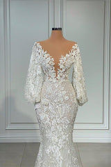 Elegant Long Sleeves Mermaid V-neck Tulle Lace Wedding Dresses