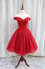 Gorgeous Sparkle Beaded Off Shoulder Red Formal Dress, Red Homecoming Dresses