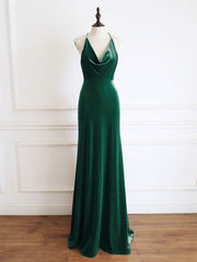 Green Mermaid Velvet Long Prom Dress, Green Formal Evening Dresses