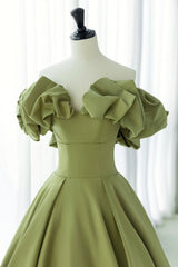 Green Satin Long Prom Dress, Green A-Line Evening Dress