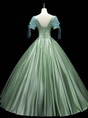 Green Sweetheart Neck Satin Long Prom Dresses, Green Sweet 16 Dresses