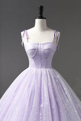 Lavender Tulle Straps Floor Length Evening Dress, Lavender A-Line Prom Dress