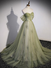 Light Green Sweetheart Tulle Beaded Party Dress, Green Long Prom Dress