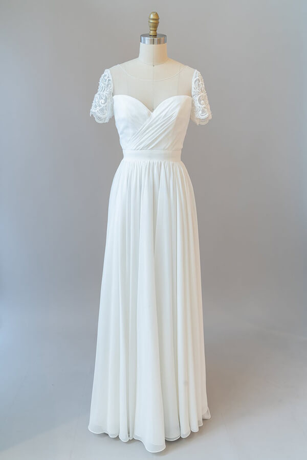 Long A-line Chiffon Backless Wedding Dress with Sleeves