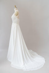 Long A-line Sweetheart Spaghetti Strap Appliques Chiffon Wedding Dress