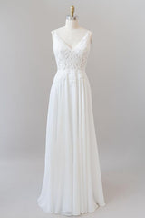 Long A-line Sweetheart Spaghetti Strap Appliques Chiffon Wedding Dress