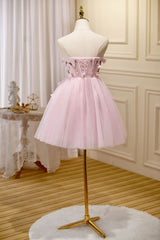 Lovely Pink Tulle with Flowers Short Party Dress, Pink Tulle Homecoming Dresses