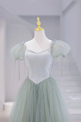 Lovely Tulle Floor Length Prom Dress, A-Line Short Sleeve Evening Party Dress