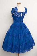 Luxurious Royal Blue Homecoming Dress,Scalloped-Edge Ball Knee-Length Dress