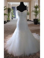 Mermaid Straps Beading Court Train Tulle Wedding Dress