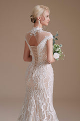 Lace Beading around Neck Wedding Dresses