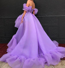 Off the Shoulder Purple High Low Prom Dresses, High Low Purple Formal Graduation Dresses