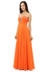 Orange Chiffon Cut Out Sweetheart With Pleats Bridesmaid Dresses