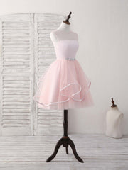 Pink Round Neck Tulle Pink Short Prom Dress Pink Homecoming Dress