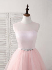 Pink Round Neck Tulle Pink Short Prom Dress Pink Homecoming Dress