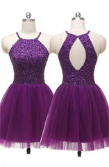 Dark Plum Short Tulle Sleeveless Cute For Teens Homecoming Dresses