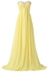 Sweetheart Long Yellow Chiffon Beaded Pregnant High Low For Teens Simple Cheap Bridesmaid Dresses