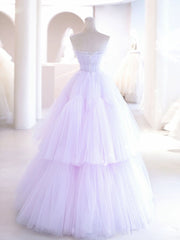 Purple A line Tulle Long Prom Dresses, Purple Evening Graduation Dresses