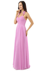 Purple Chiffon Halter Backless With Pleats Bridesmaid Dresses