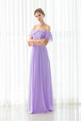 Purple Chiffon Off The Shoulder Long Bridesmaid Dresses