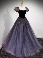 Purple Tulle Long Prom Dresses, Purple Formal Graduation Dresses