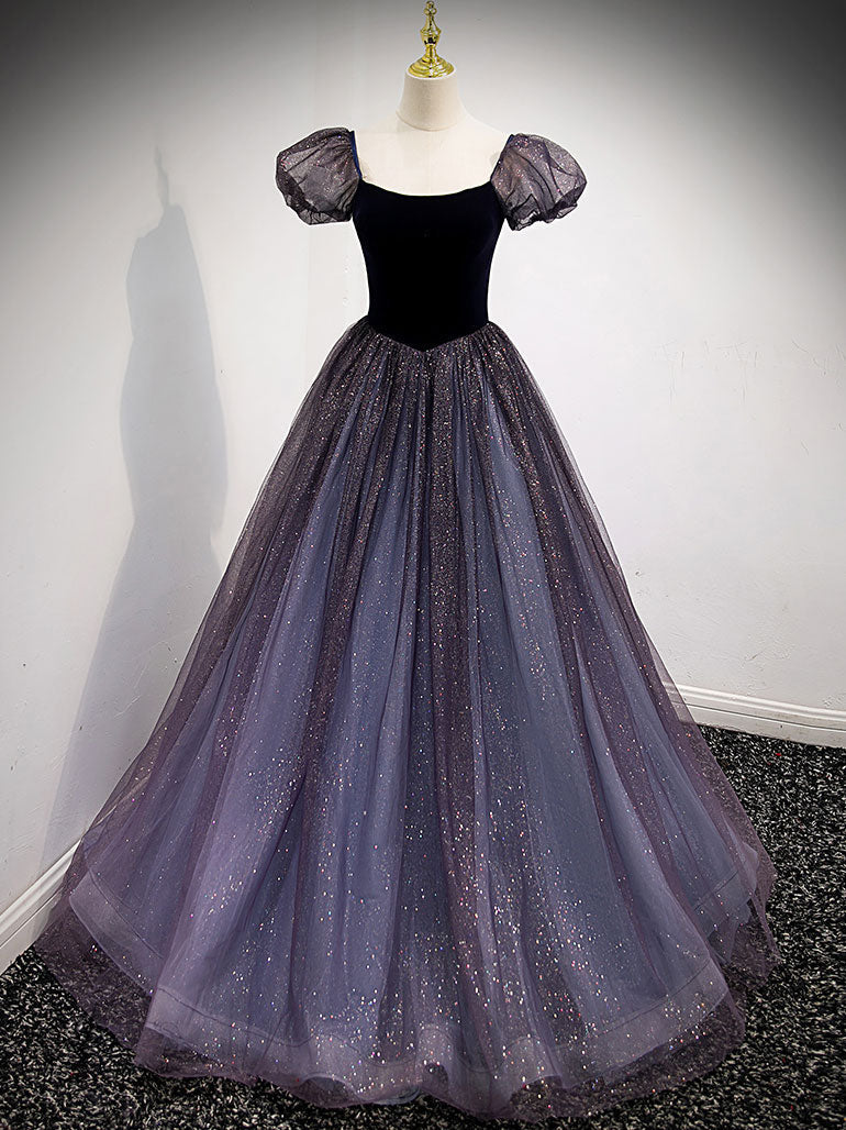 Purple Tulle Long Prom Dresses, Purple Formal Graduation Dresses